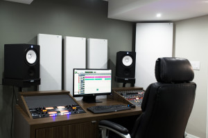 Recording Studio Acoustics using GIK Acoustics at Mike Evo's Studio by placing Acoustic panels behind the monitor and corner bass traps in front of the listening position to absorb low end and SBIR