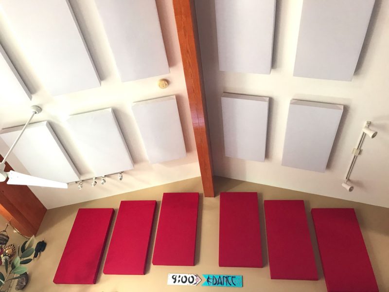 GIK Acoustics ceiling 242 acoustic panels red and white