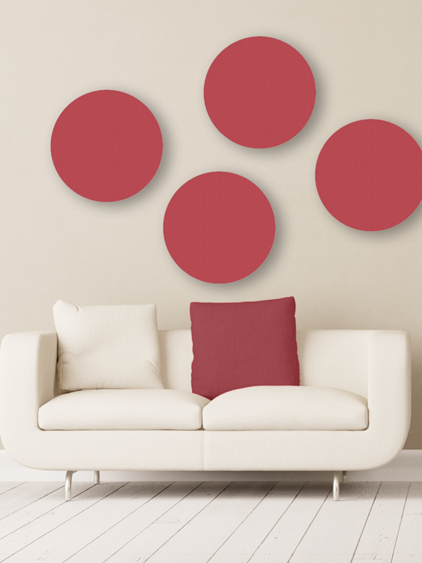 GIK Acoustics circle acoustic panels pitlochry red with couch